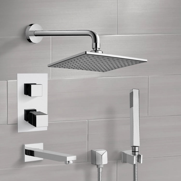 Tyga Chrome Thermostatic Tub and Shower System with 8" Rain Shower Head and Hand Shower - Stellar Hardware and Bath 