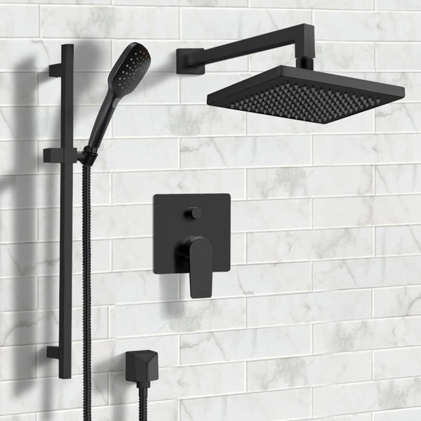 Galiano Matte Black Shower System with 8" Rain Shower Head and Hand Shower - Stellar Hardware and Bath 