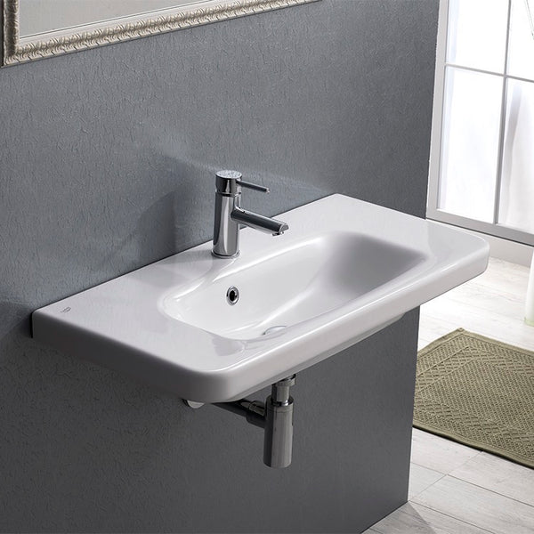 Noura Plus Rectangle White Ceramic Wall Mounted Sink or Drop In Sink - Stellar Hardware and Bath 