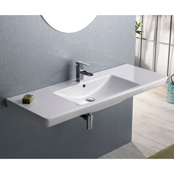 Porto Rectangular White Ceramic Wall Mounted or Drop In Bathroom Sink - Stellar Hardware and Bath 