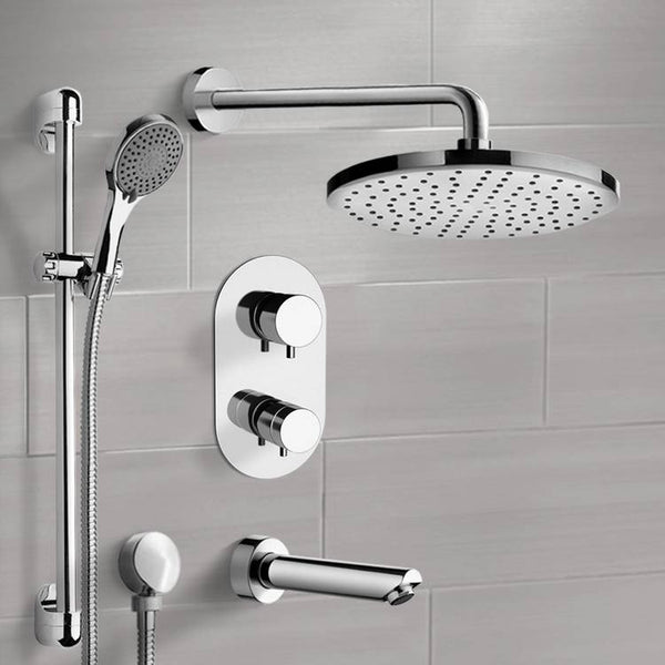 Galiano Chrome Thermostatic Tub and Shower Set with Rain Shower Head and Hand Shower - Stellar Hardware and Bath 