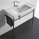 ML Rectangular Ceramic Console Sink and Polished Chrome Stand - Stellar Hardware and Bath 