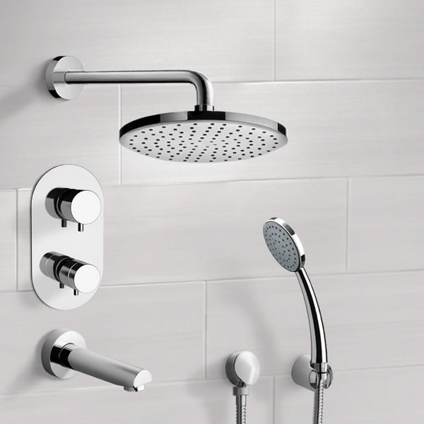 Tyga Chrome Thermostatic Tub and Shower System with 8" Rain Shower Head and Hand Shower - Stellar Hardware and Bath 