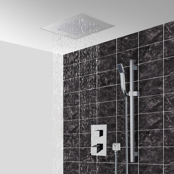 Autunno Thermostatic Shower System With 16" Rain Ceiling Shower Head and Hand Shower - Stellar Hardware and Bath 