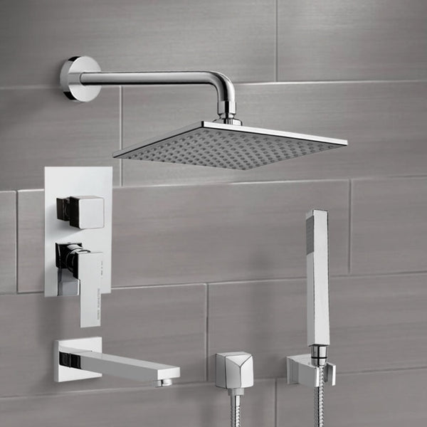 Tyga Chrome Tub and Shower System with 8" Rain Shower Head and Hand Shower - Stellar Hardware and Bath 