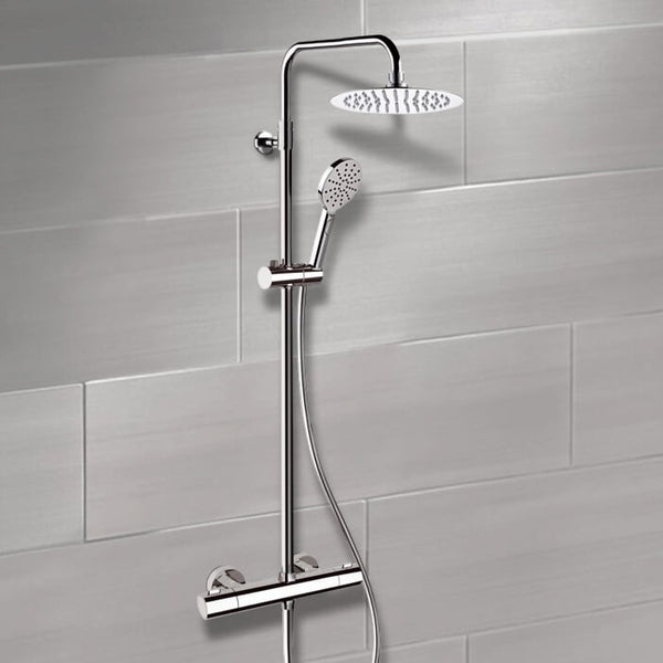 Elegance Chrome Thermostatic Exposed Pipe Shower System with 8" Rain Shower Head and Hand Shower - Stellar Hardware and Bath 