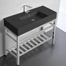 Teorema 2 Modern Matte Black Ceramic Console Sink and Polished Chrome Base - Stellar Hardware and Bath 