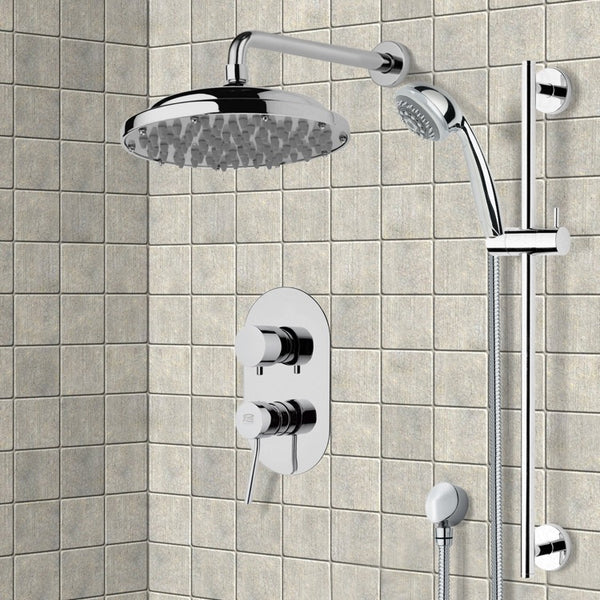 Rendino Chrome Shower System with 9" Rain Shower Head and Hand Shower - Stellar Hardware and Bath 