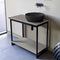 Solid Console Sink Vanity With Matte Black Vessel Sink and Grey Oak Shelf - Stellar Hardware and Bath 