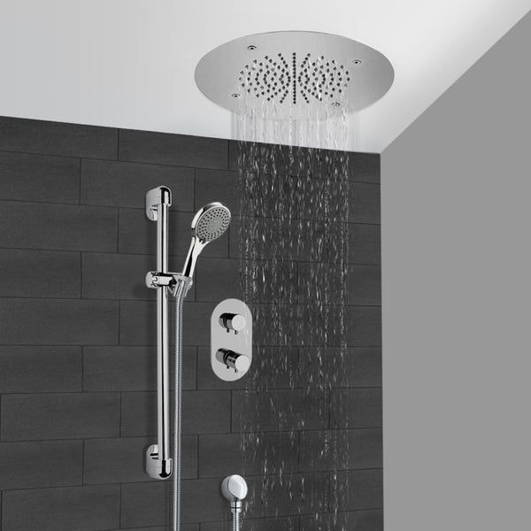 Rendino Chrome Thermostatic Shower System With 16" Rain Ceiling Mount Shower Head and Hand Shower - Stellar Hardware and Bath 