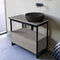 Solid Console Sink Vanity With Matte Black Vessel Sink and Grey Oak Drawer - Stellar Hardware and Bath 