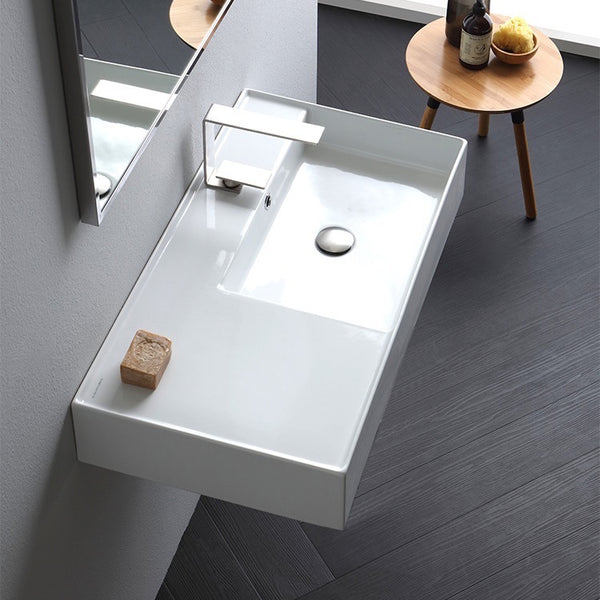 Teorema 2 Rectangular Ceramic Wall Mounted or Vessel Sink With Counter Space - Stellar Hardware and Bath 