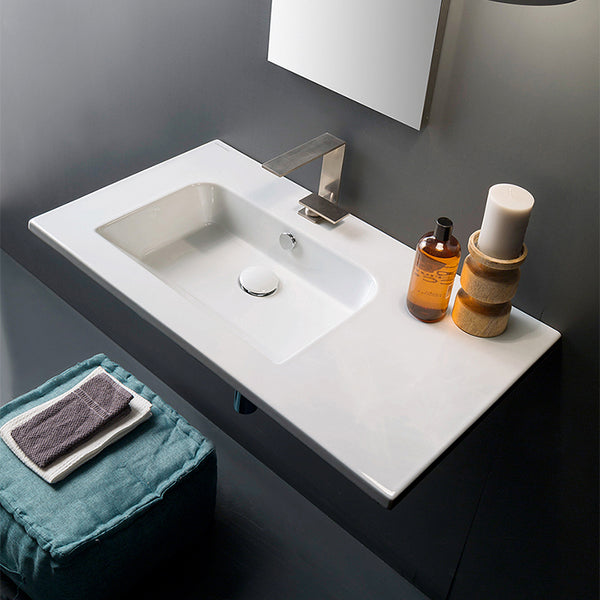 Etra Sleek Rectangular Ceramic Wall Mounted With Counter Space - Stellar Hardware and Bath 