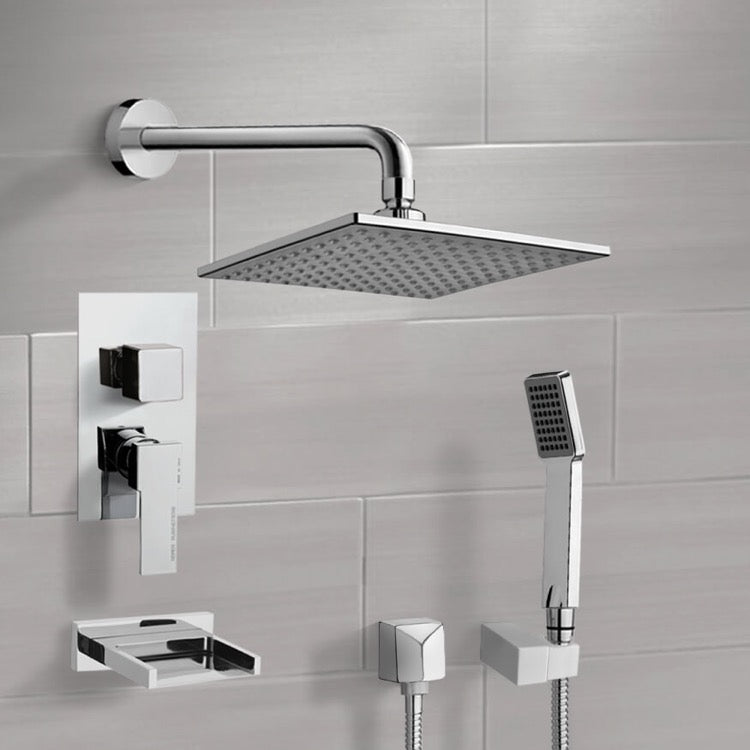 Tyga Chrome Tub and Shower System with 8" Rain Shower Head and Hand Shower - Stellar Hardware and Bath 