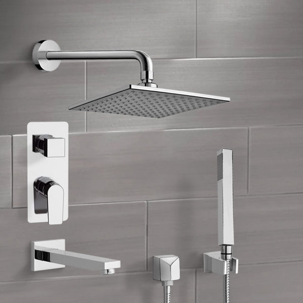 Orsino Chrome Tub and Shower System with 8" Rain Shower Head and Hand Shower - Stellar Hardware and Bath 