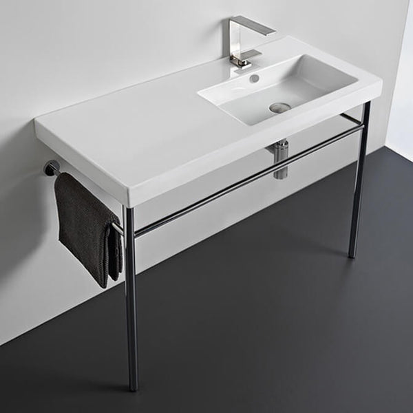 Condal Rectangular Ceramic Console Sink and Polished Chrome Stand - Stellar Hardware and Bath 