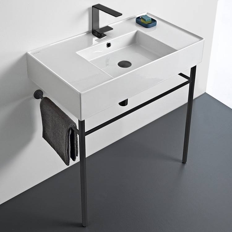 Teorema 2 Ceramic Console Sink and Matte Black Stand - Stellar Hardware and Bath 