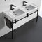 ML Double Ceramic Console Sink and Matte Black Stand - Stellar Hardware and Bath 