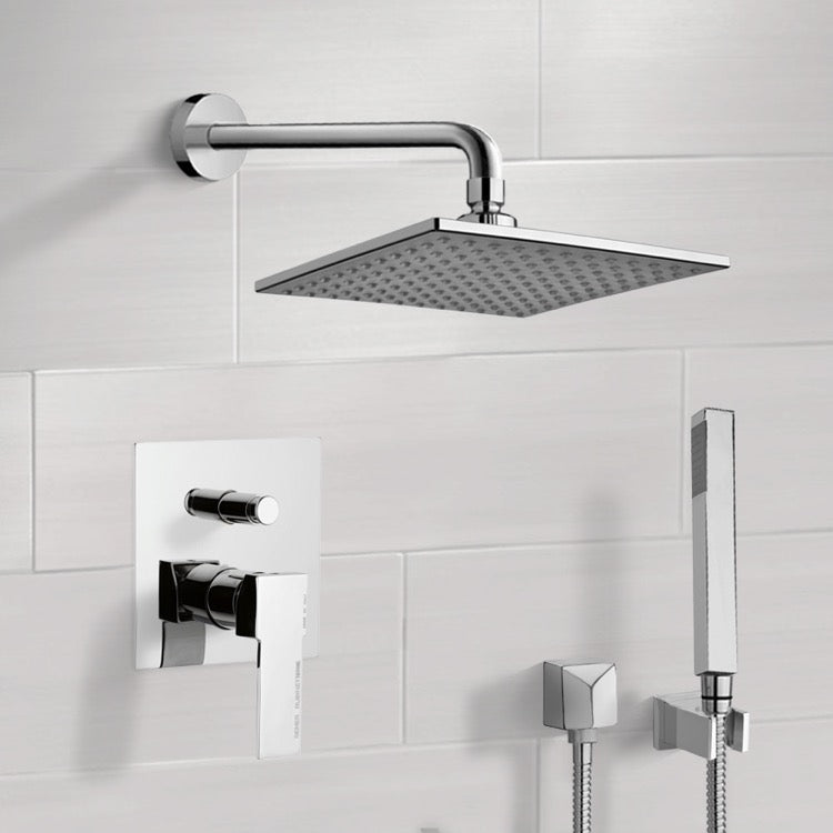 Orsino Chrome Shower System with 8" Rain Shower Head and Hand Shower - Stellar Hardware and Bath 