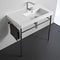 Condal Rectangular Ceramic Console Sink and Polished Chrome Stand - Stellar Hardware and Bath 