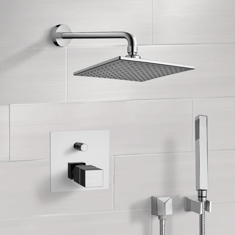 Orsino Chrome Thermostatic Shower System with 8" Rain Shower Head and Hand Shower - Stellar Hardware and Bath 