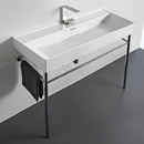 Sharp Rectangular White Ceramic Console Sink and Polished Chrome Stand - Stellar Hardware and Bath 