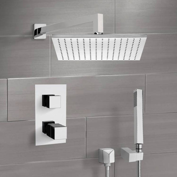 Orsino Chrome Thermostatic Shower System with 12" Rain Shower Head and Hand Shower - Stellar Hardware and Bath 