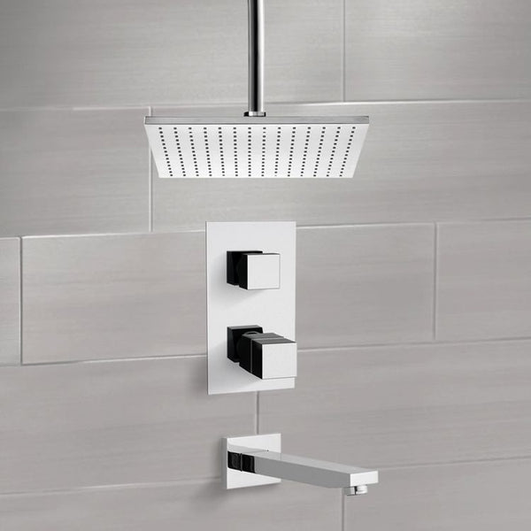 Peleo Thermostatic Tub and Shower Faucet Sets with Ceiling 12" Rain Shower Head - Stellar Hardware and Bath 