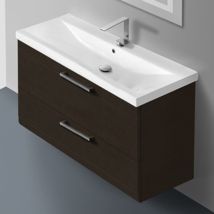 38 Inch Wenge Wall Mounted Vanity with Fitted Sink - Stellar Hardware and Bath 