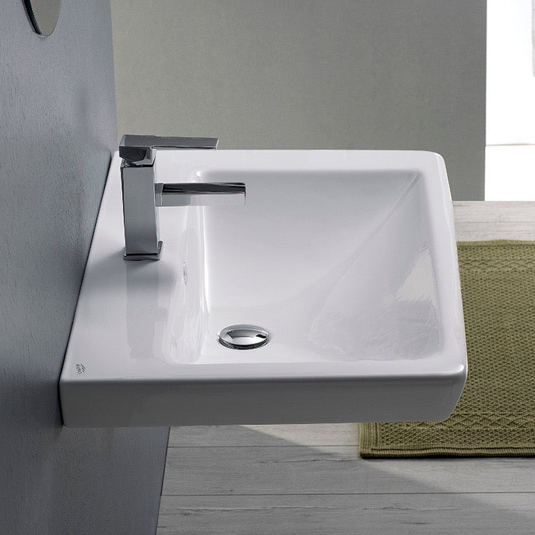 Porto Rectangle White Ceramic Wall Mounted or Drop In Sink - Stellar Hardware and Bath 