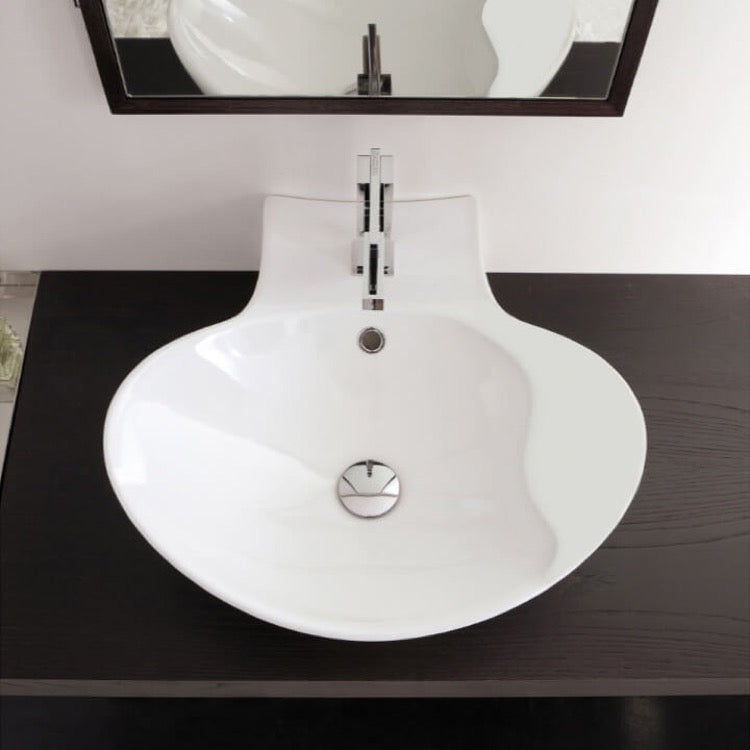 Zefiro Oval-Shaped White Ceramic Wall Mounted or Vessel Sink - Stellar Hardware and Bath 