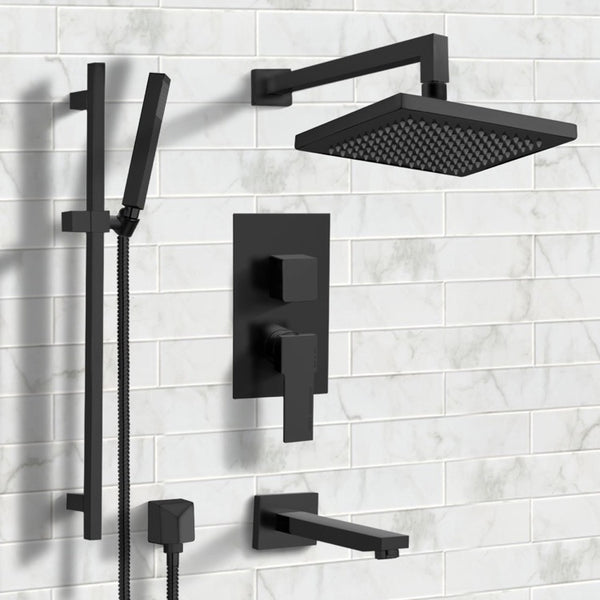 Galiano Matte Black Tub and Shower System with 8" Rain Shower Head and Hand Shower - Stellar Hardware and Bath 