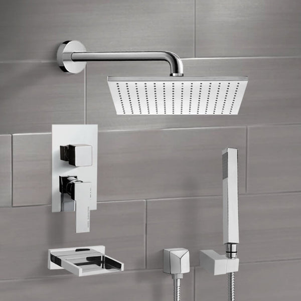 Tyga Chrome Tub and Shower System with Ceiling 12" Rain Shower Head and Hand Shower - Stellar Hardware and Bath 