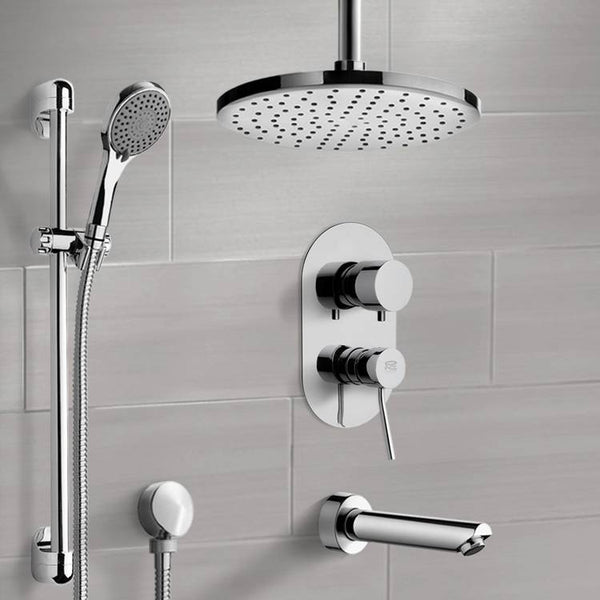 Galiano Chrome Tub and Shower System with Ceiling Rain Shower Head and Hand Shower - Stellar Hardware and Bath 