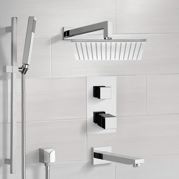 Galiano Chrome Thermostatic Tub and Shower System with 12" Rain Shower Head and Hand Shower - Stellar Hardware and Bath 
