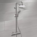 Elegance Chrome Thermostatic Exposed Pipe Shower System with 8" Rain Shower Head and Hand Shower - Stellar Hardware and Bath 