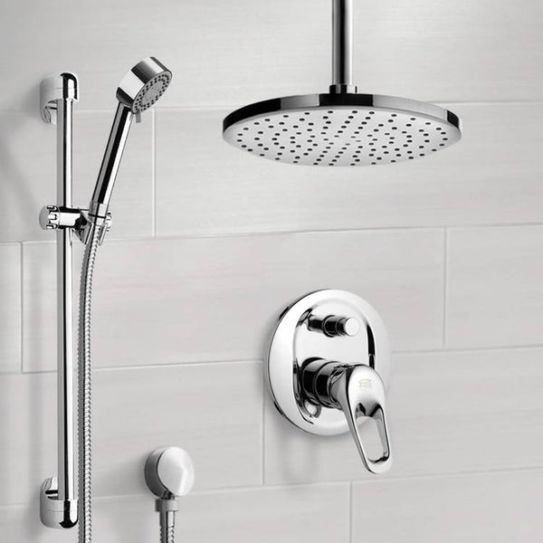 Rendino Chrome Shower System with 8" Rain Ceiling Shower Head and Hand Shower - Stellar Hardware and Bath 