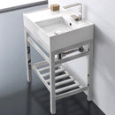 Teorema 2 Modern Ceramic Console Sink With Counter Space and Chrome Base - Stellar Hardware and Bath 