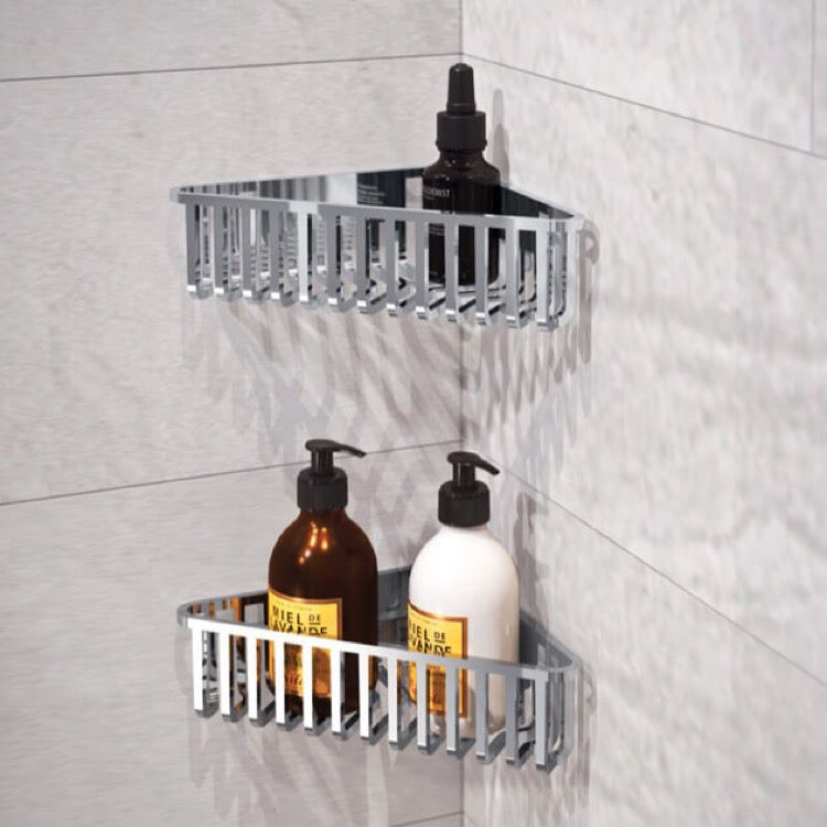 Tiberio Set of Chrome Corner Shower Baskets - Stellar Hardware and Bath 