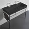 Sharp Trough Matte Black Ceramic Console Sink and Polished Chrome Stand - Stellar Hardware and Bath 