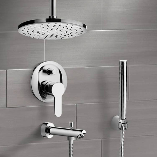 Tyga Chrome Tub and Shower Faucet Set with Rain Ceiling Shower Head and Hand Shower - Stellar Hardware and Bath 