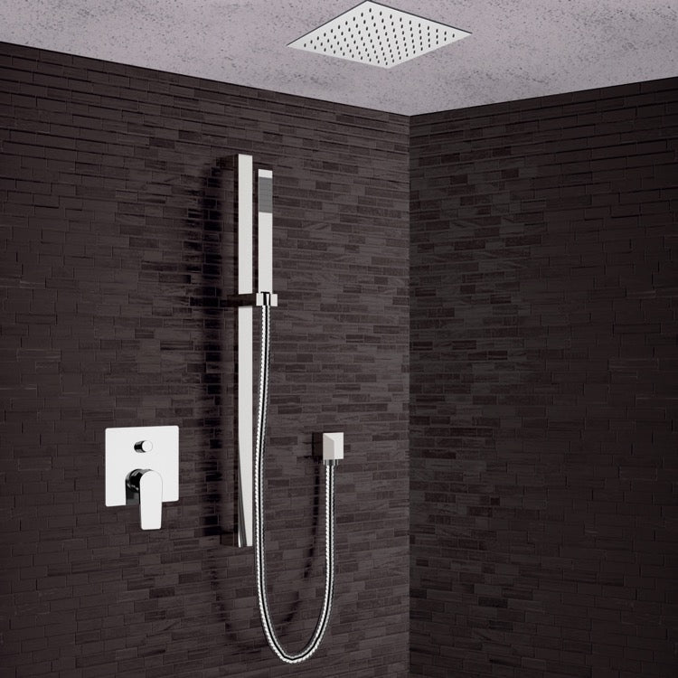 Autunno Chrome Shower System with 13" Rain Ceiling Mount Shower Head and Hand Shower - Stellar Hardware and Bath 