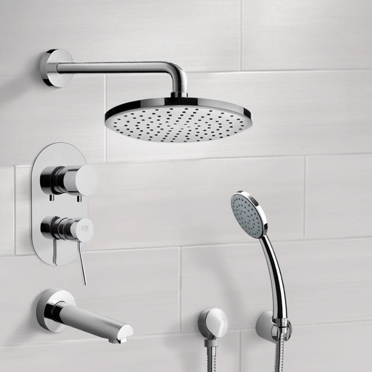 Tyga Chrome Tub and Shower System with 8" Rain Shower Head and Hand Shower - Stellar Hardware and Bath 