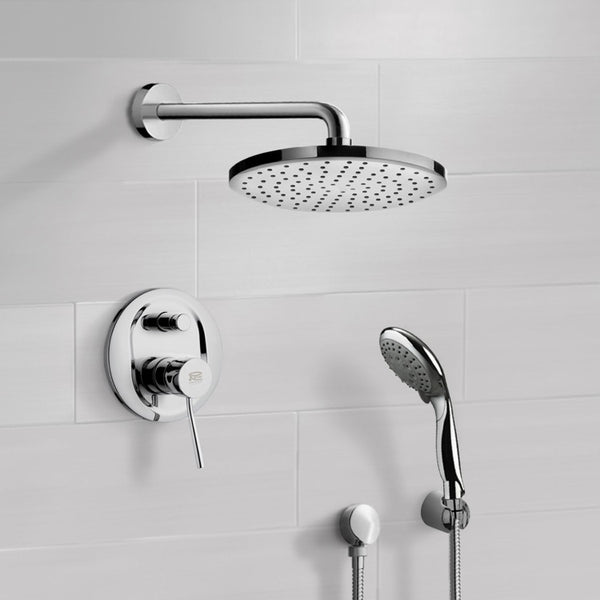 Orsino Chrome Shower System with 8" Rain Shower Head and Hand Shower - Stellar Hardware and Bath 