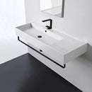 Teorema 2 Rectangular Ceramic Wall Mounted Sink, Matte Black Towel Bar Included - Stellar Hardware and Bath 