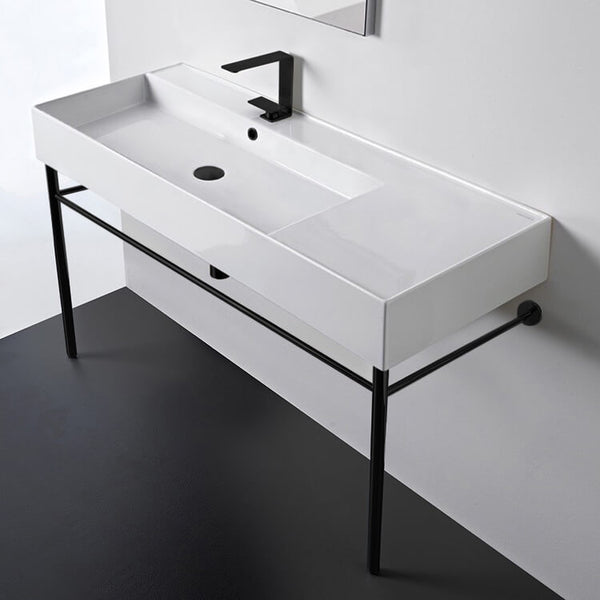 Teorema 2 Ceramic Console Sink and Matte Black Stand - Stellar Hardware and Bath 