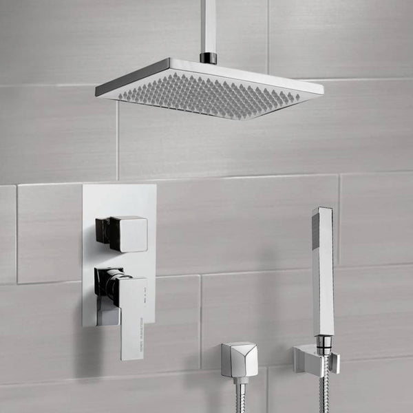 Primavera Shower System with Ceiling 9.5" Rain Shower Head and Hand Shower - Stellar Hardware and Bath 