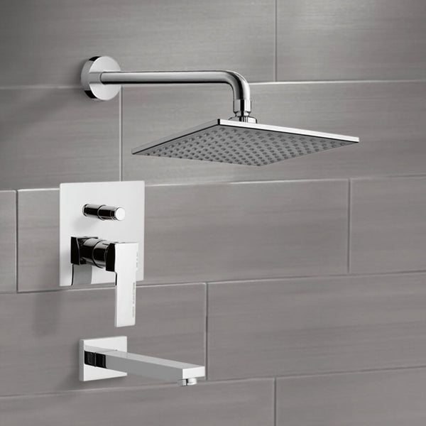 Peleo Chrome Tub and Shower Faucet Sets with 8" Rain Shower Head - Stellar Hardware and Bath 