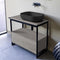 Solid Console Sink Vanity With Matte Black Vessel Sink and Grey Oak Drawer - Stellar Hardware and Bath 
