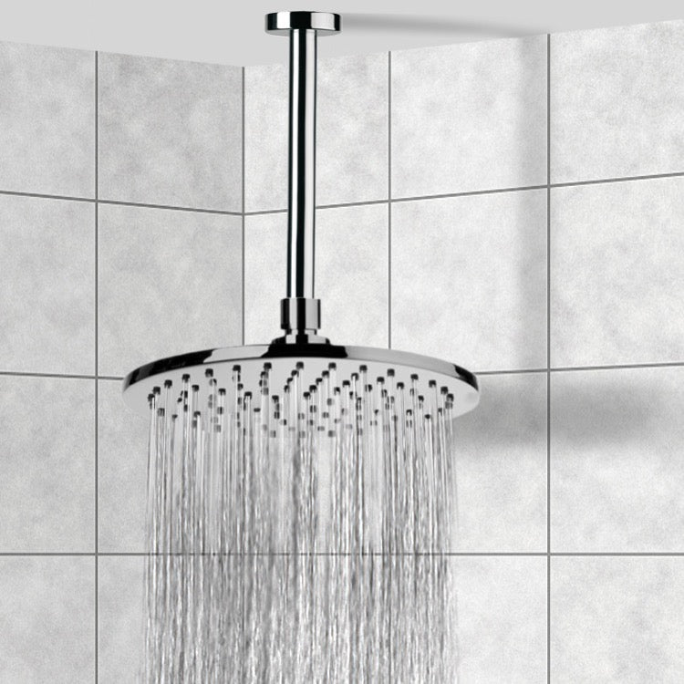 Enzo 8" Ceiling Mount Rain Shower Head With Arm, Chrome - Stellar Hardware and Bath 